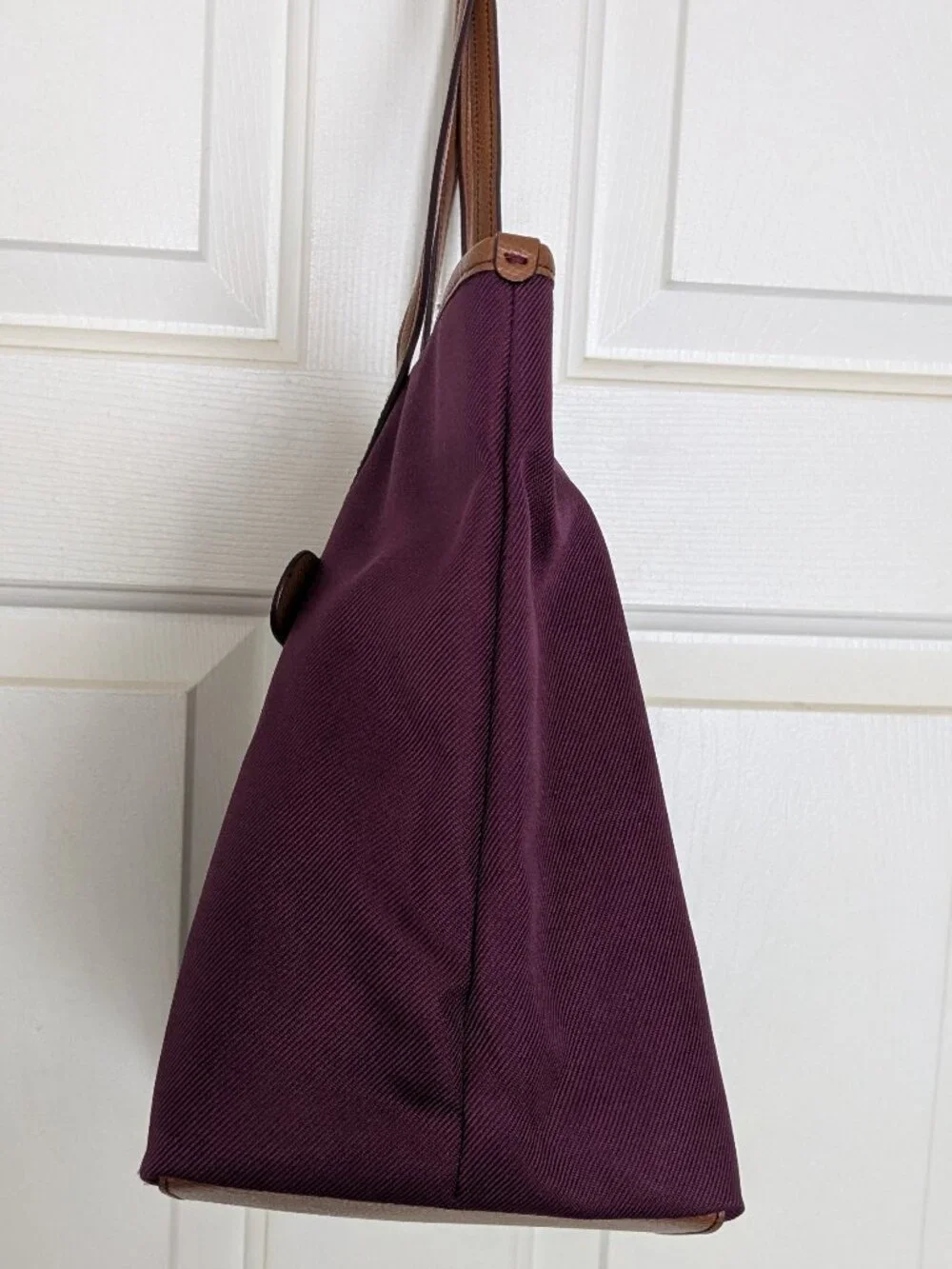 Coach Sawyer Plum Canvas & Leather Tote Bag Gold Hardware Charm Purple